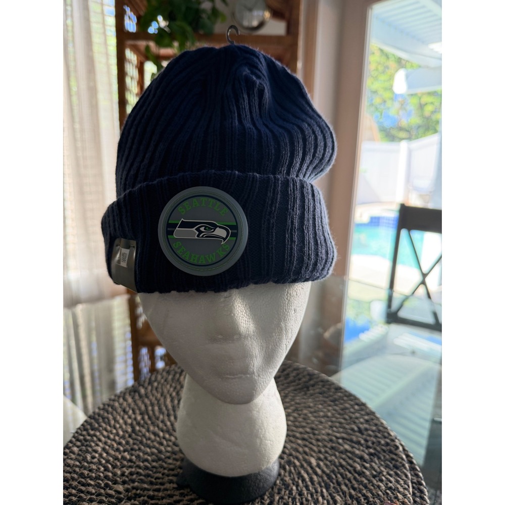 New Era Seattle Seahawks NFL Navy Blue Fleece Lined Cuffed Knit Beanie Hat OSFM
